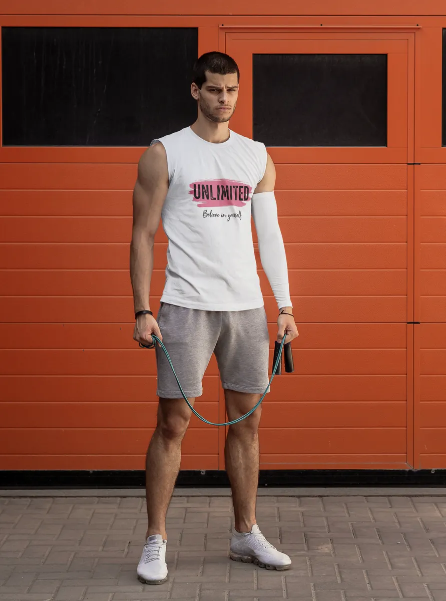 Minicon Unlimited White Gym Vest minimalist aesthetic t-shirt for men