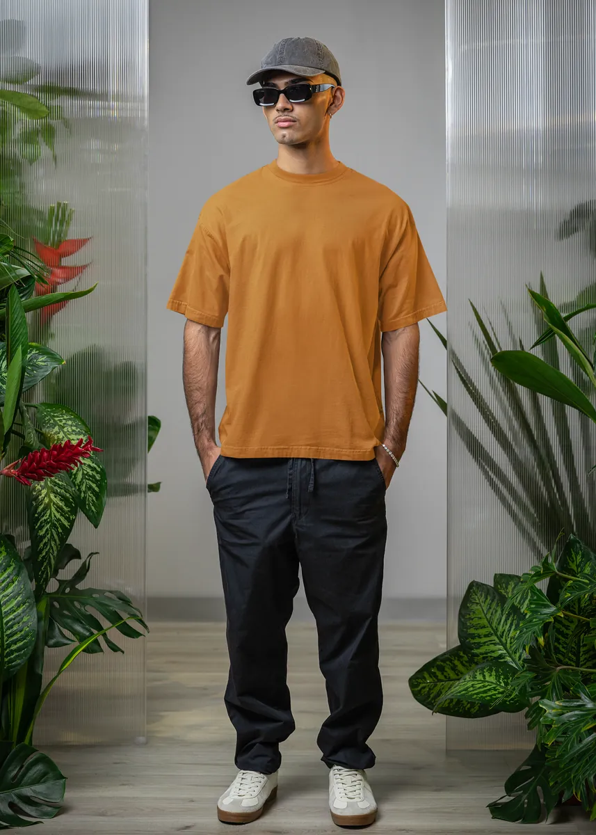 Minicon Solid Yellow Mustard Oversized Classic T-Shirt oversized t-shirt for men India